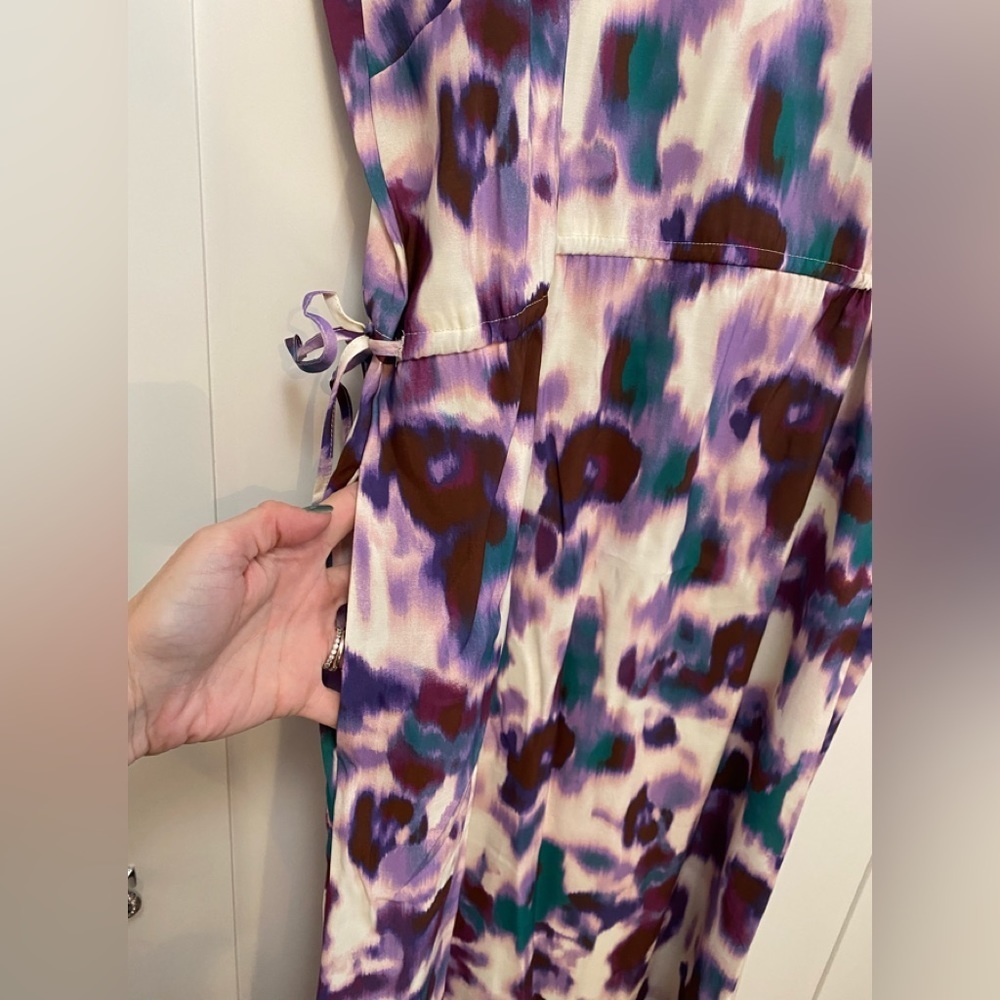 Abstract Floral Strappy Midi Dress Adjustable Waist Purple Pink Teal Sz XL NEW! - Picture 6 of 7
